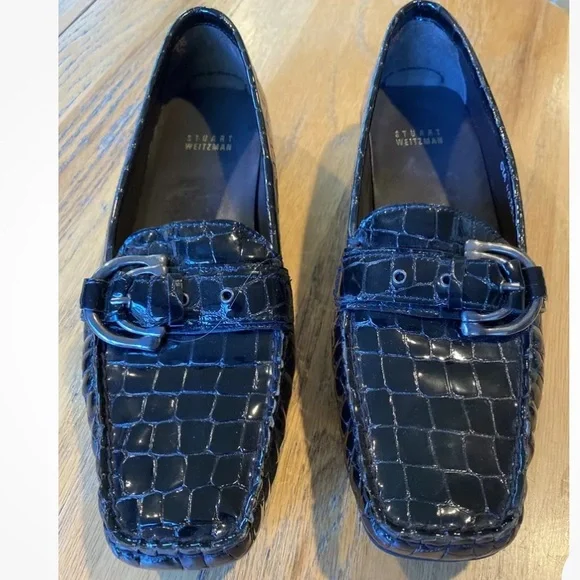 Stuart Weitzman Black Patent | Loafers with Silver Buckle| Size 8M - Picture 8 of 8